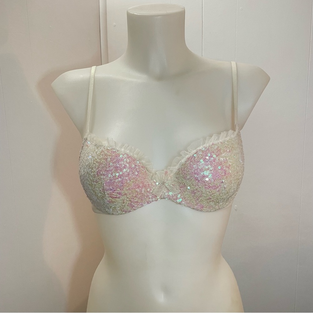 White Iridescent Sequin Victoria’s Secret Darling Demi Bra